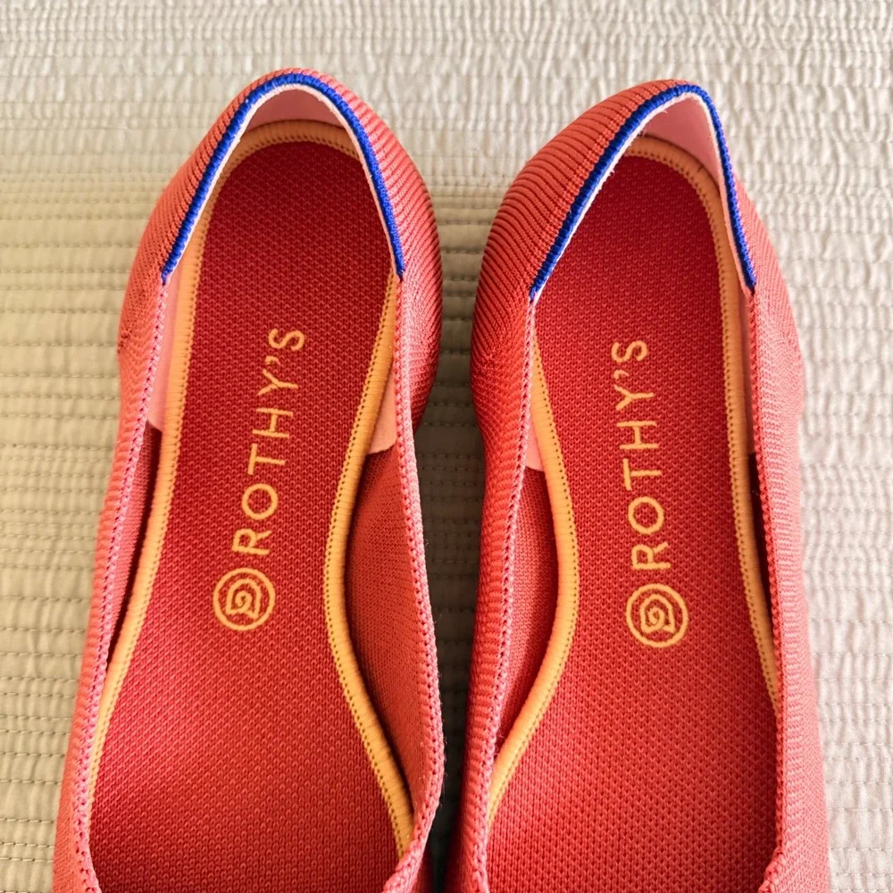 Rothys‎ The Point Women's Coral Pink Knit Pointed Toe Flat Shoes Size 11.5